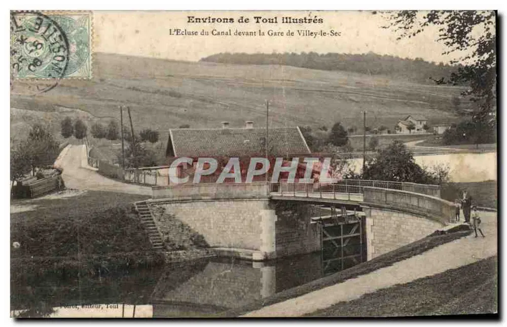A Eclusa do Canal diante da Estação de Villey-le-Sec — Environs de Toul illustrés — Potrot, editor, Toul - Frente