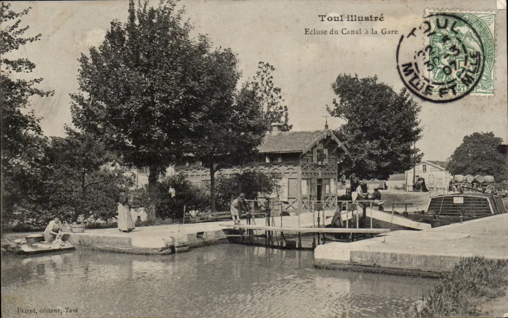 Schleuse des Kanals am Bahnhof — Toul illustriert — Peiret, Verlag, Toul - Vorderseite