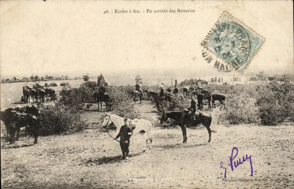 Escuelas en llamas - Detrás de las Baterías — Librería Militar Guérin, Mourmelon - Anverso