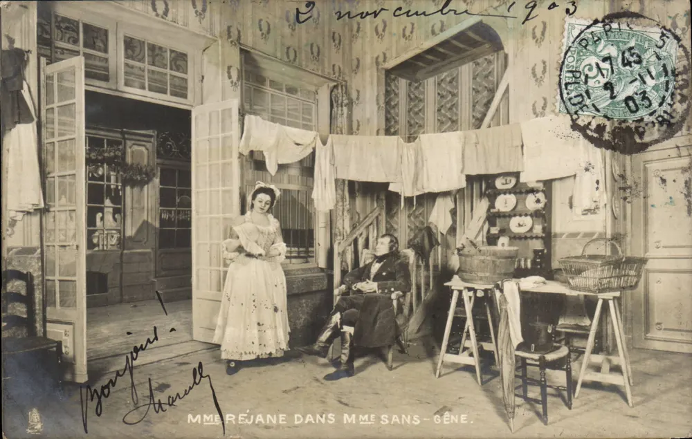 Mme Réjane als Mme Sans-Gêne — Theater-Szene — Verlag Raphael Tuck & Fils, Serie 200 - Vorderseite