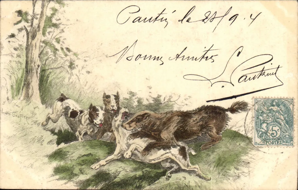 Jagdhunde im Wald — Illustration von Loubié Chappe — Verleger nicht sichtbar - Vorderseite