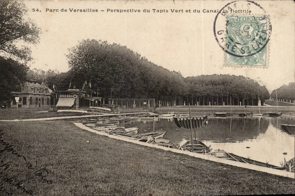 Parco di Versailles — Prospettiva del Taplis Vert e del Canale, la flottiglia — Editore: GRESLES - Recto