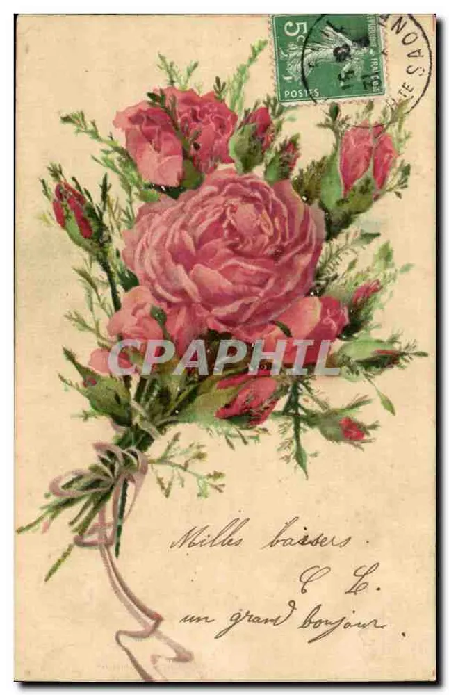 Arranjo de rosas — editor não visível — datada por volta de 1908 - Frente