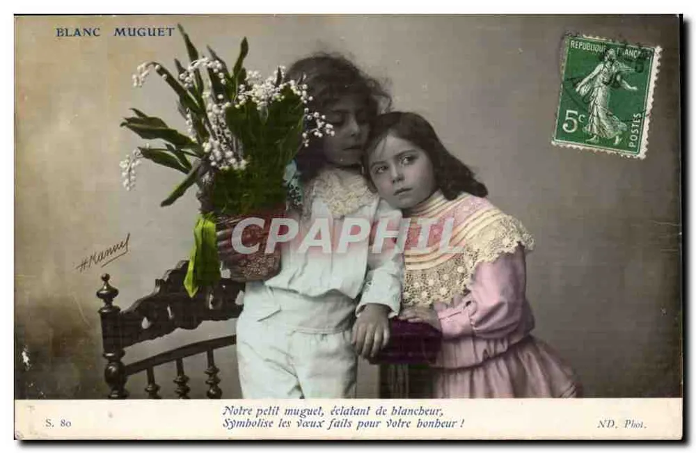 Zwei junge Mädchen mit einem Strauß von Mohnblumen — Blanc Muguet — Serie 80 — ND. Fot. - Vorderseite