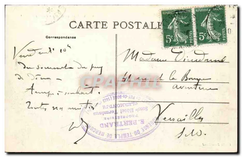 Le Puy-de-Dôme — Vista do Sudeste — E. Bertrand, editor - Verso