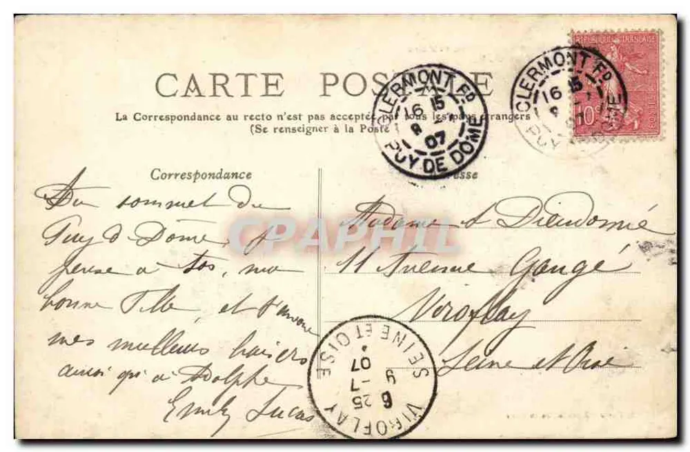 Tempel Merkur und Observatorium Puy-de-Dôme — Panoramablick — Verlag: G. Daudin, Puy-de-Dôme - Rückseite