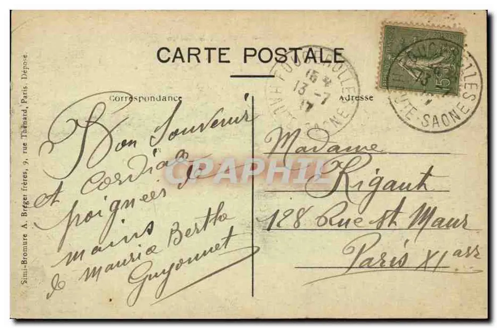 Aillevillers — Estrada da Vaivre — Editor Amoy - Verso