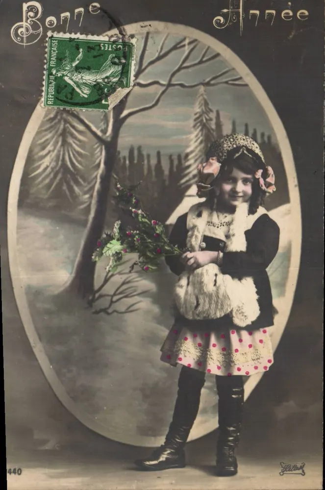 Mädchen in Winterkleidung — Frohe Weihnachten — J.G. Paris n°440 - Vorderseite