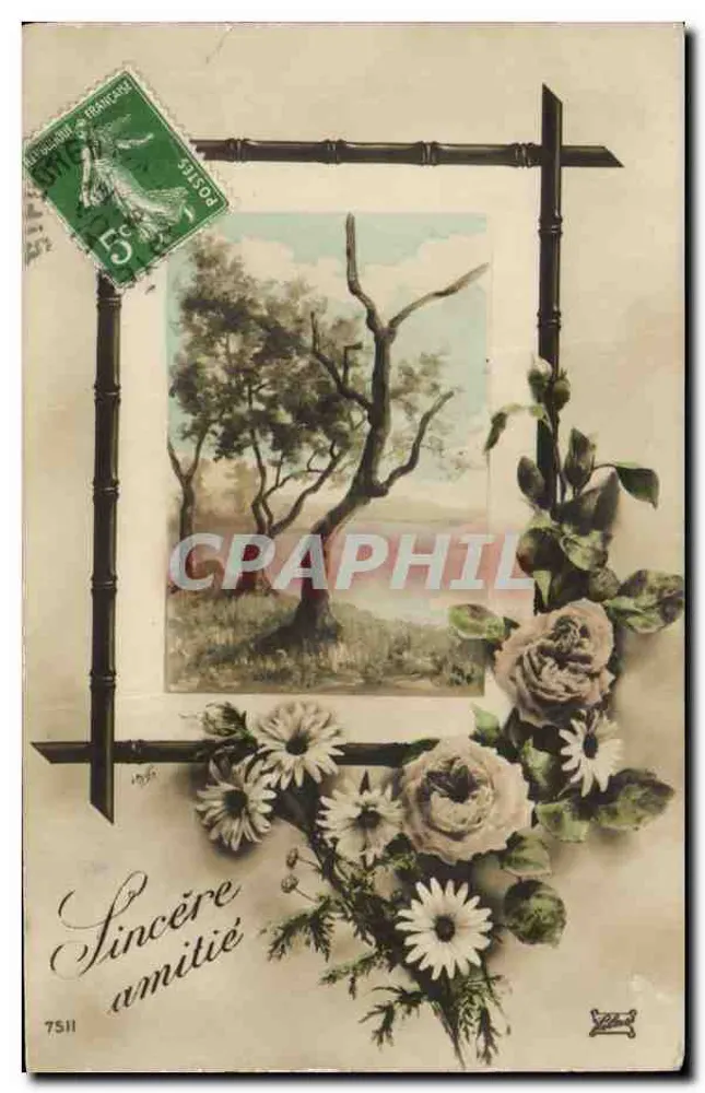 Einzelner Baum in einem Bambusrahmen — Blumendekoration — anonymer Verlag, Nr. 7511 - Vorderseite