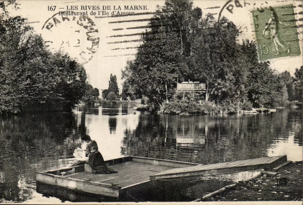 Die Ufer der Marne — Restaurant der Insel der Liebe — Neurdein Frères, Paris - Vorderseite