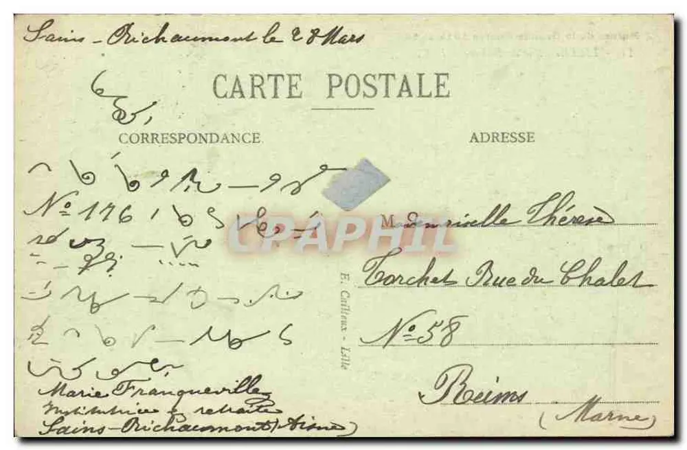 Ruinen des Ersten Weltkriegs 1914-1918 — Lille, Rue de Béthune — E.C. - Rückseite