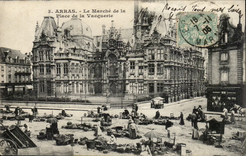 Arras - El Mercado de la Plaza de la Vacquerie — editor desconocido, n°3 - Anverso