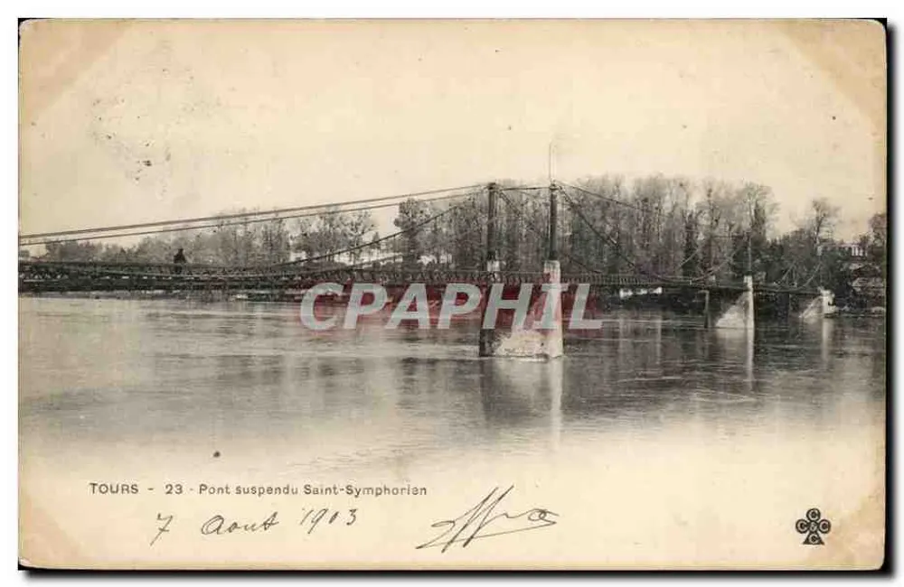 Tours - Pont suspendu Saint-Symphorien — éditeur imprimeur non visible, n° 23 - Frente