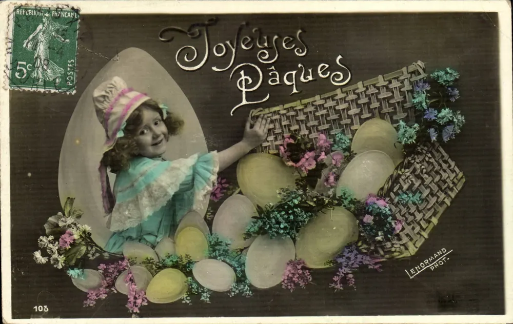 Mädchen in einem Ostereierkorb — Lenormand Phot. — Nr. 105 - Vorderseite