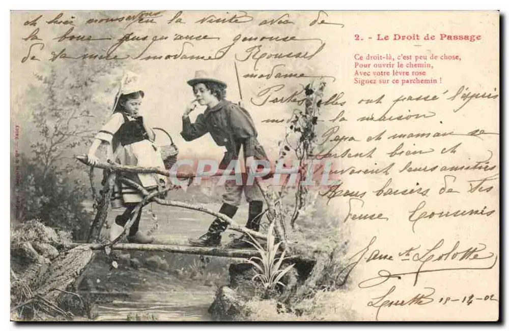 Zwei Kinder auf einer Holzbrücke — Das Recht auf Passage — Verleger: N. D. (Drucker) — N° 2 - Vorderseite