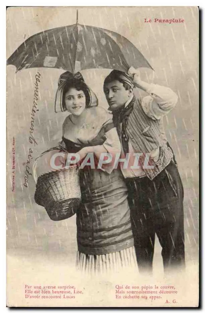 Ein Paar in der Regen — Der Regenschirm — Phototypie A. BERNARD & CIE, NANTES - Vorderseite