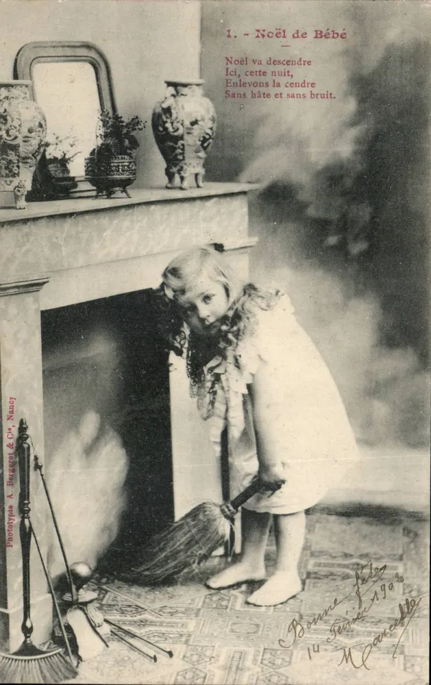 Weihnachten für Baby — Weihnachts-Szene mit Kind an einem Kamin — Phototypie A. Bergerat & Cie, Nancy - Vorderseite