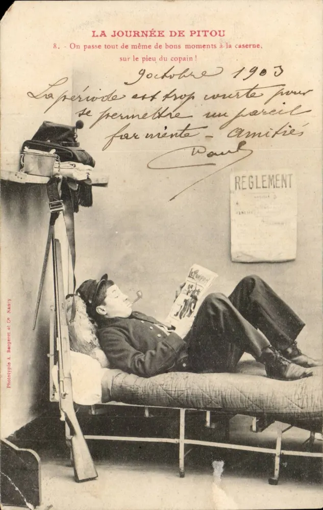 Soldat in Felduniform — Der Tag von Pitou — Phototypie A. Béguere et Cie, Nancy - Vorderseite