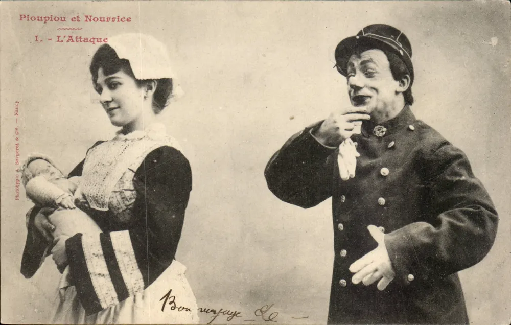 Pioupiou und Nourrice — Szene aus der Komödie 'L'Attaque' — Phototypie & Bergyret & Cie, Nancy - Vorderseite