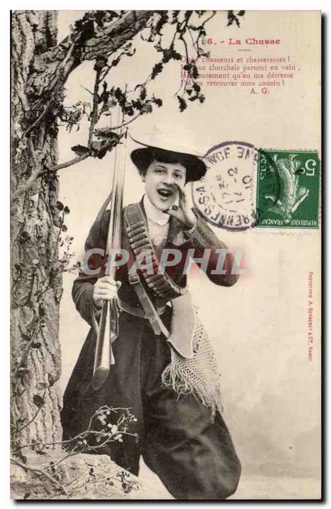 Jagd — Thema: junge Frau in Jagdoutfit — Fotografie A. Bérebert & Cie, Nancy - Vorderseite
