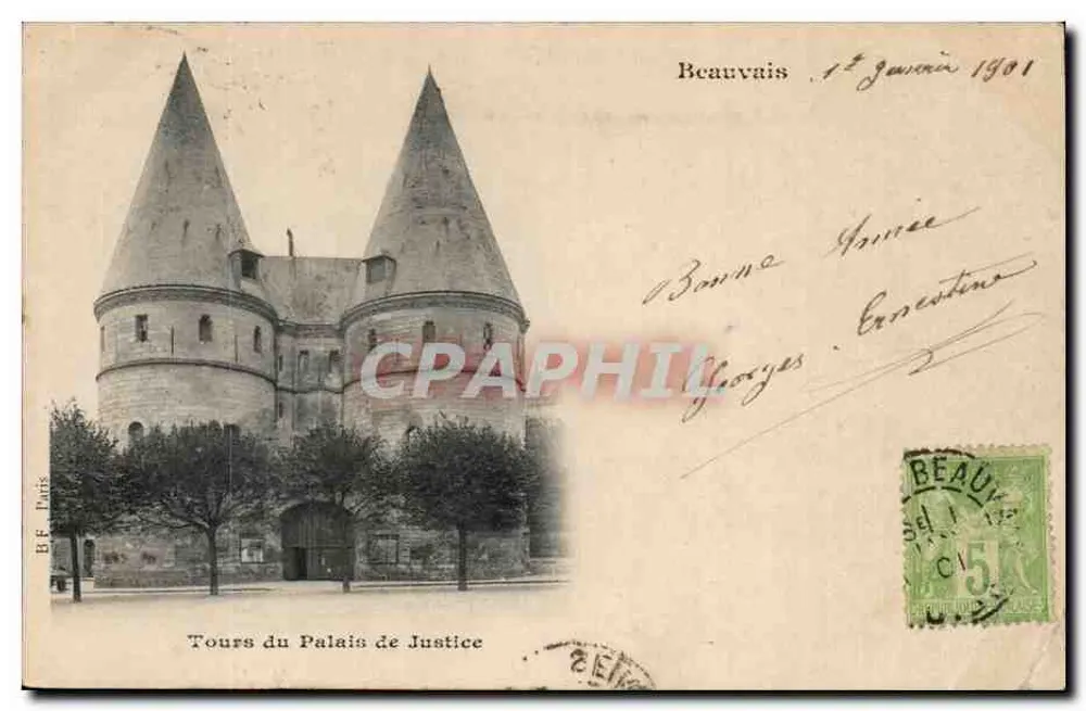 Torres do Palácio de Justiça — Beuvais — B.F. Paris, número de série não visível - Frente