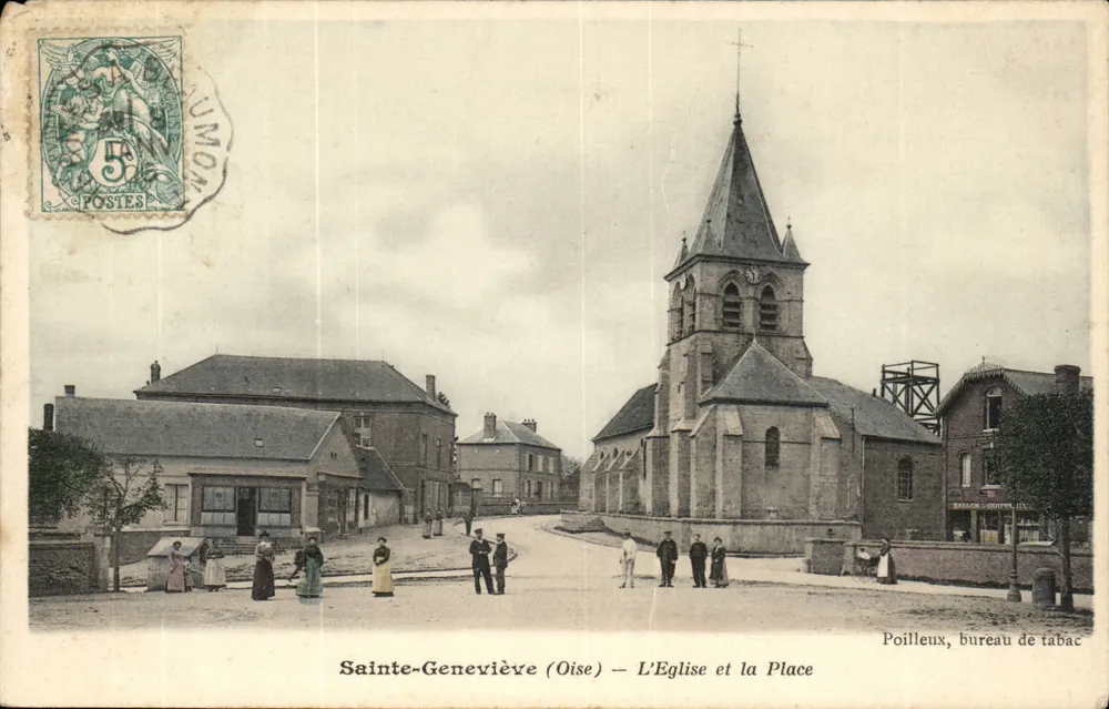 Sainte-Geneviève (Oise) — Die Kirche und der Platz — Poilley, Tabakladen - Vorderseite