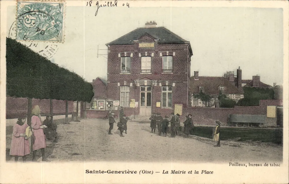 Sainte-Geneviève (Oise) — Das Rathaus und der Platz — Poilleux, Tabakgeschäft - Vorderseite