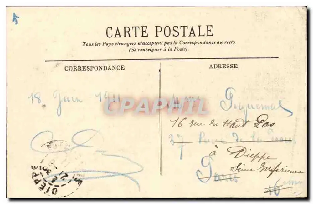 Compiègne — Fachada da Estação — Editor G. Duclos em Pierrefonds, n° 212 - Verso