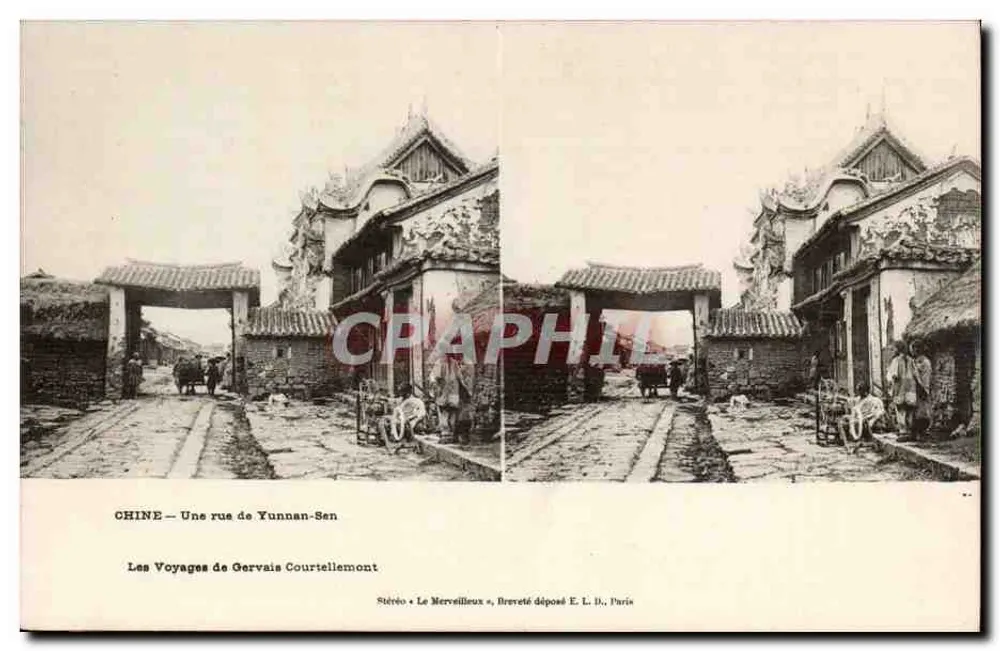 China — Eine Straße in Yunnan-Sen — Die Reisen von Gervais Courtellemont, Stereo « Le Merveilleux », patentiert E. L. B., Paris - Vorderseite