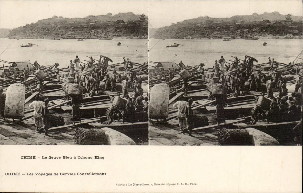 China — Der blaue Fluss bei Chongking — Die Reisen von Gervais Courtellemont — Stereo Le Merveilleux, patentiert von E. L. D., Paris - Vorderseite
