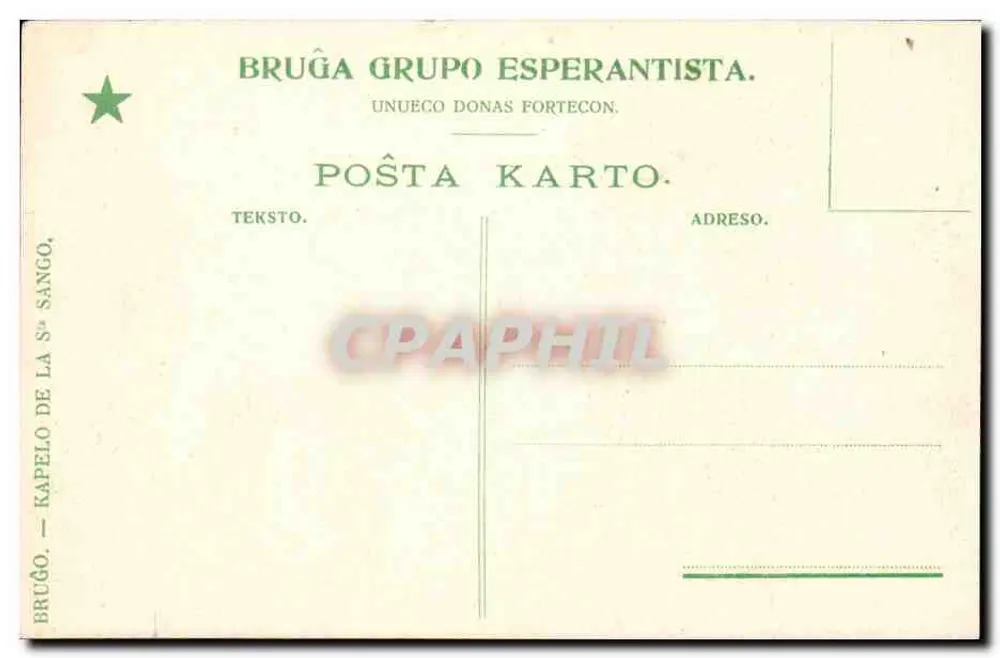 Hotel de cidade de Bruges — fachada gótica ornada — editor Brugge Grupo Esperantista - Verso