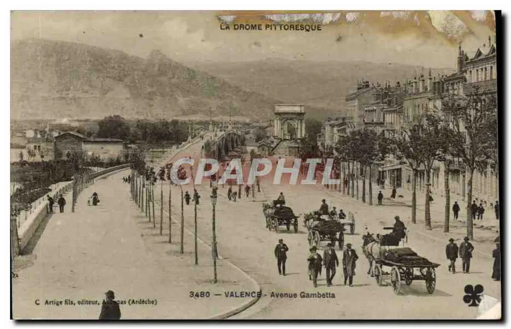 Piekna Drôme — Widok z Avenue Gambetta w Valence — Artige fils, wydawca, Aubenas (Ardèche) nr 3480 - Awers