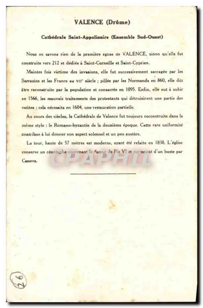 Catedral de São Appolinário — Valence (Drôme) — 4ª Série, Coleção da Solução Pautaüberge - Verso