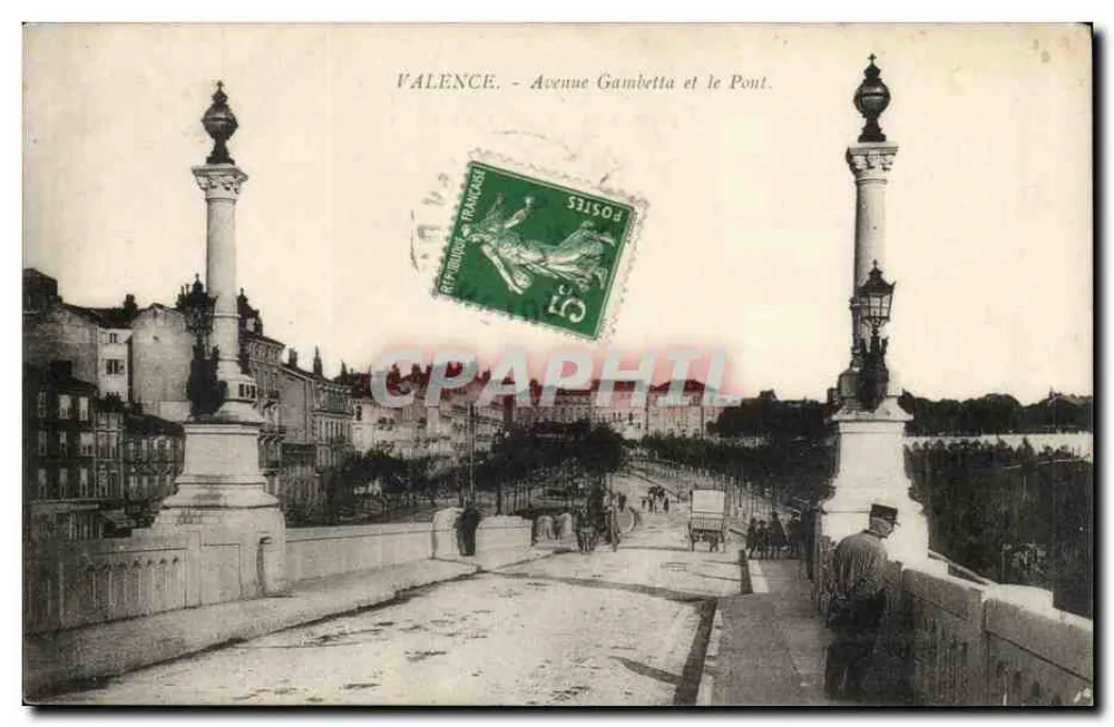 Valence - Avenue Gambetta e il Ponte — Edizione speciale dei Magazzini Aux Dames de France - Recto