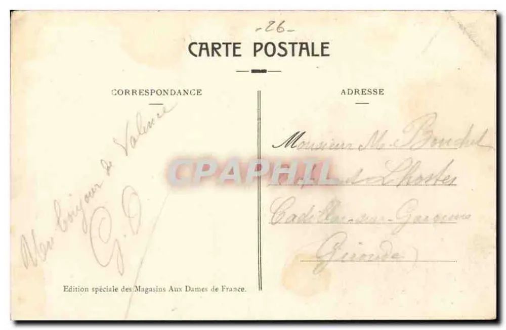 Valence - Avenue Gambetta e il Ponte — Edizione speciale dei Magazzini Aux Dames de France - Verso