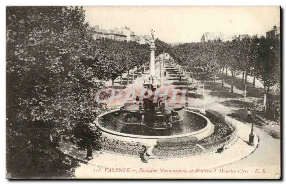Valence — Monumentale Fontäne und Boulevard Maurice-Clerc — E.R. - Vorderseite