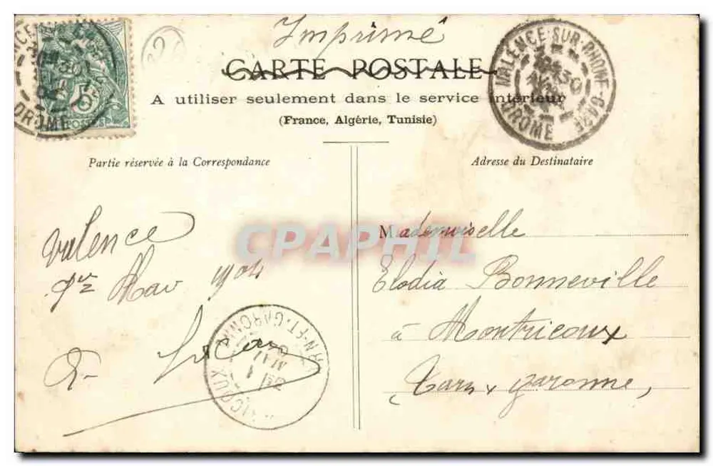 Valence - Boulevard Bancel — editor P. Peyroune, n°1 - Verso
