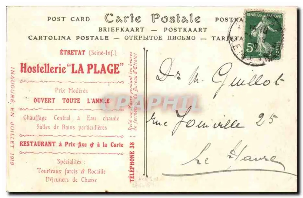 ÉTRETAT — Die Place und das Hotel de la Plage — E. F., Jhoc - Rückseite
