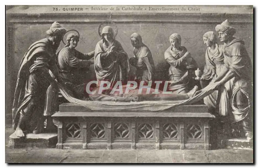 Quimper — Innenansicht der Kathedrale — Christusbeerdigung — Verlag: C. G. F. (Nr. 75) - Vorderseite