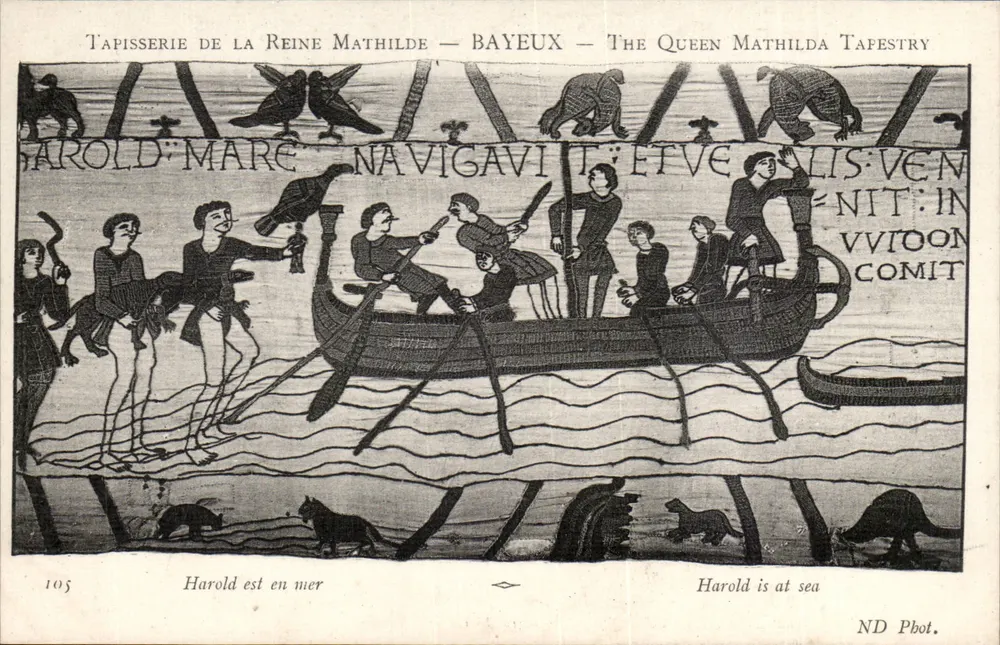 Tapisserie der Königin Mathilde — Bayeux — Szene mit Harold auf See — Ausgabe ND Pbot. n°105 - Vorderseite