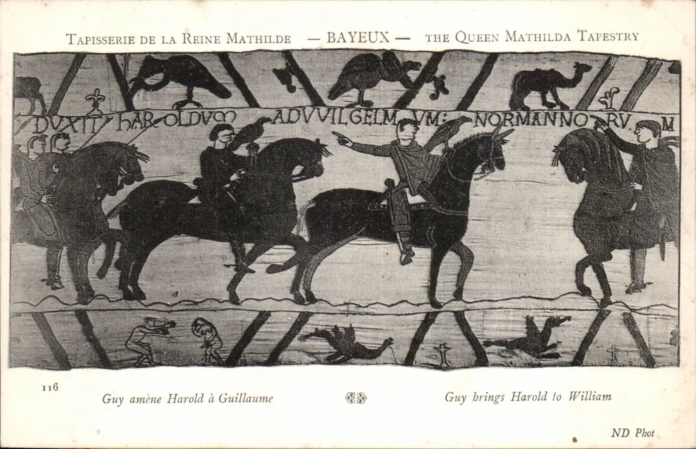 Tapisserie der Königin Mathilde — Bayeux — Szene: Guy bringt Harold zu Wilhelm - Vorderseite