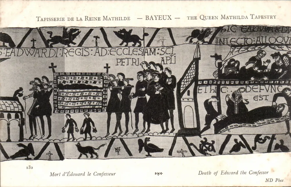 Tapisserie der Königin Mathilde — Bayeux — Szene vom Tod des Eduard des Bekenner — ND Phot - Vorderseite