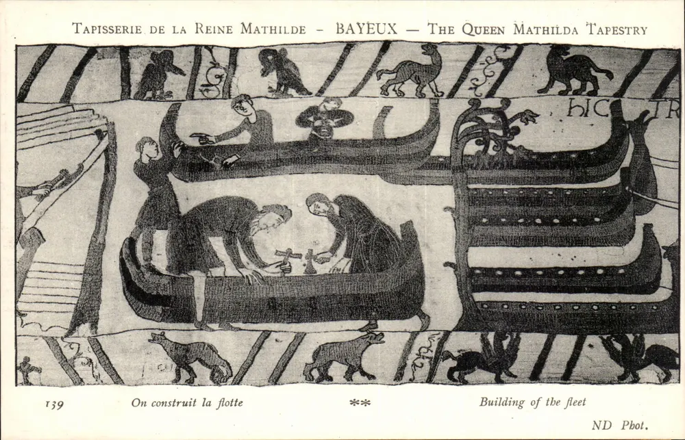 Tapisserie der Königin Mathilde — Bayeux — Szene: Die Flotte wird gebaut — ND Phot. - Vorderseite
