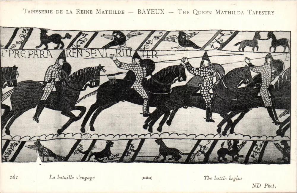 Tapisserie der Königin Mathilde — Bayeux — Die Tapisserie der Königin Mathilde — Szene 161: Der Kampf beginnt - Vorderseite