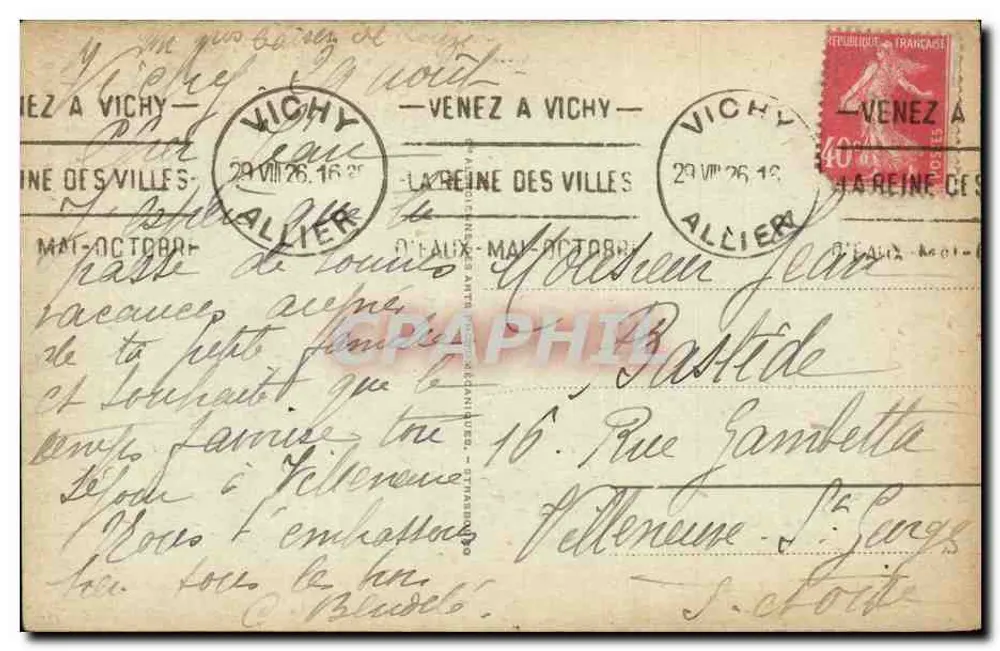 Vichy — O Pavilhão de Sévigné — Editor anônimo, n° 62 - Verso