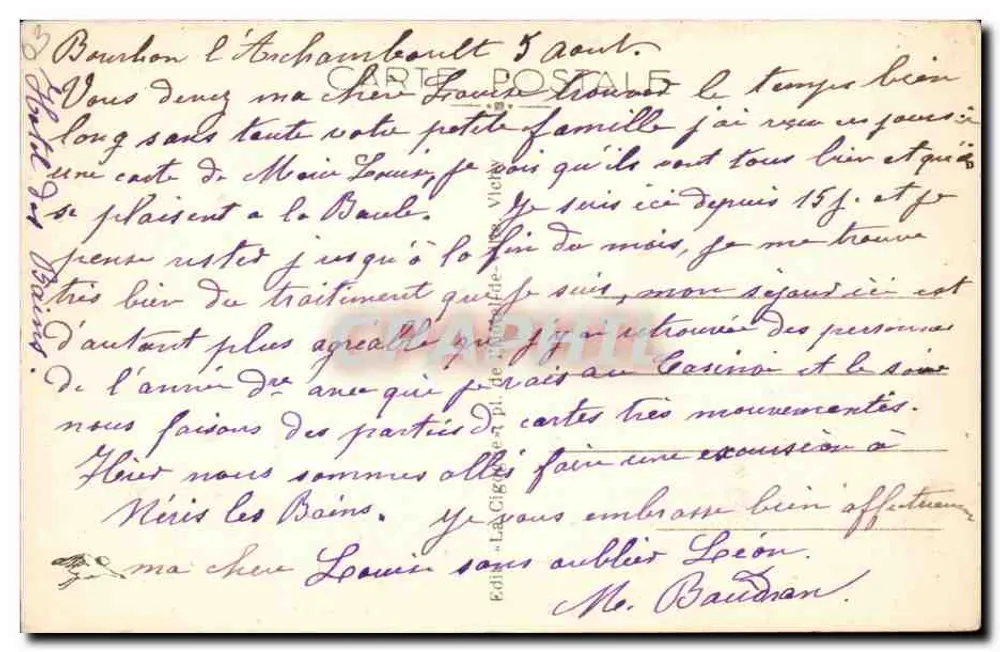 Bourbon-l'Archambault — Das Thermalbad und das Casino — Verlag La Cigale, n° 2072 - Rückseite