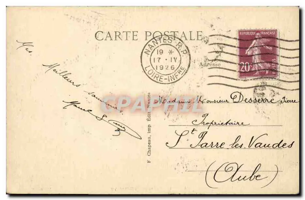 Nantes — Passage Pommeraye — editor F. Chapeau, n° 77* milie - Reverso