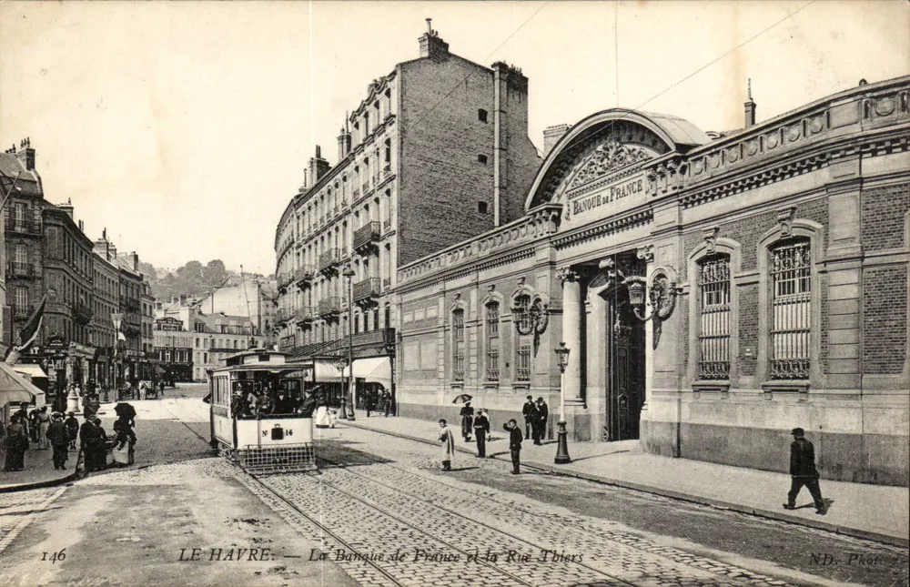 Le Havre — Banka Francji i Rue Thiers — ND. Phot. — N° 146 - Awers