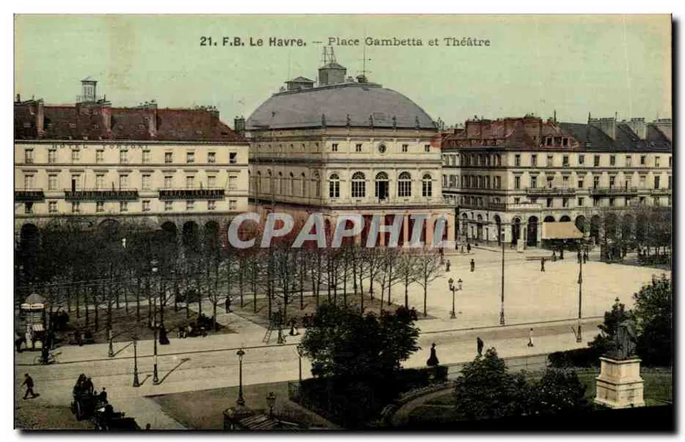Le Havre — Place Gambetta und Theater — F.B. n°21 - Vorderseite