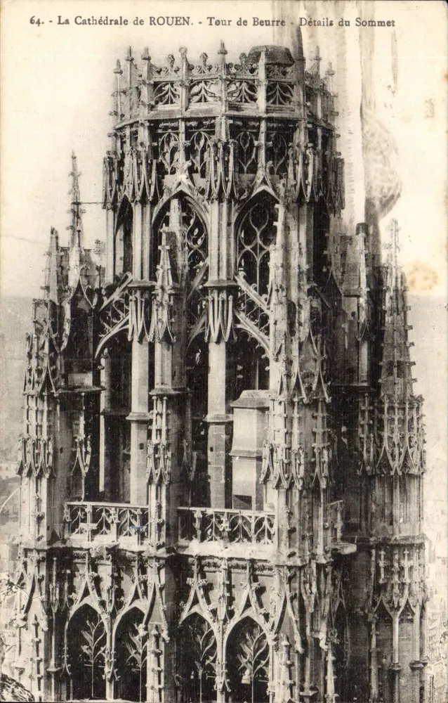 Die Kathedrale von ROUEN — Buttertürme — Details des Gipfels — Karten "La Cigogne", n°64 - Vorderseite